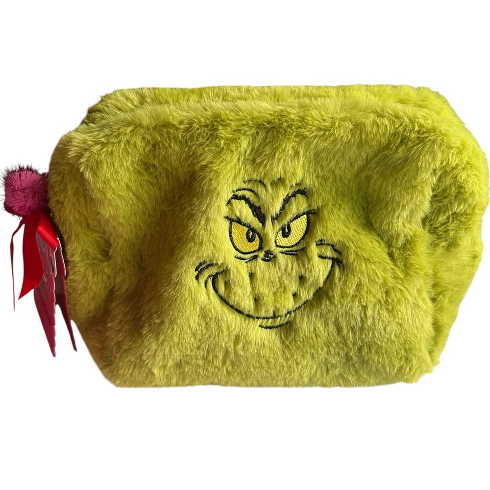 Grinch Furry Green Plush Cosmetic Pouch